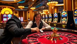 Player excitement at MK8 themed roulette table amidst a luxurious casino setting.