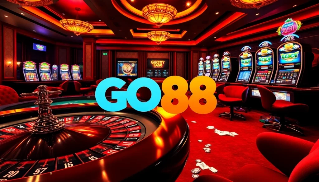 Experience the excitement of casino gaming with GO88 cards, chips, and roulette.