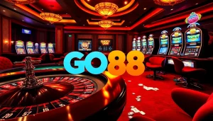 Experience the excitement of casino gaming with GO88 cards, chips, and roulette.